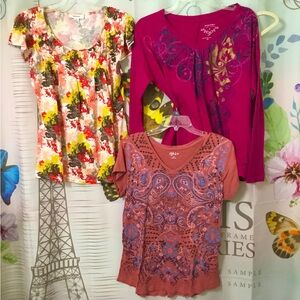 Lot of 3 Size Medium Tops ~ 2 Short & 1 Long Sleeved ~ Varies Brands